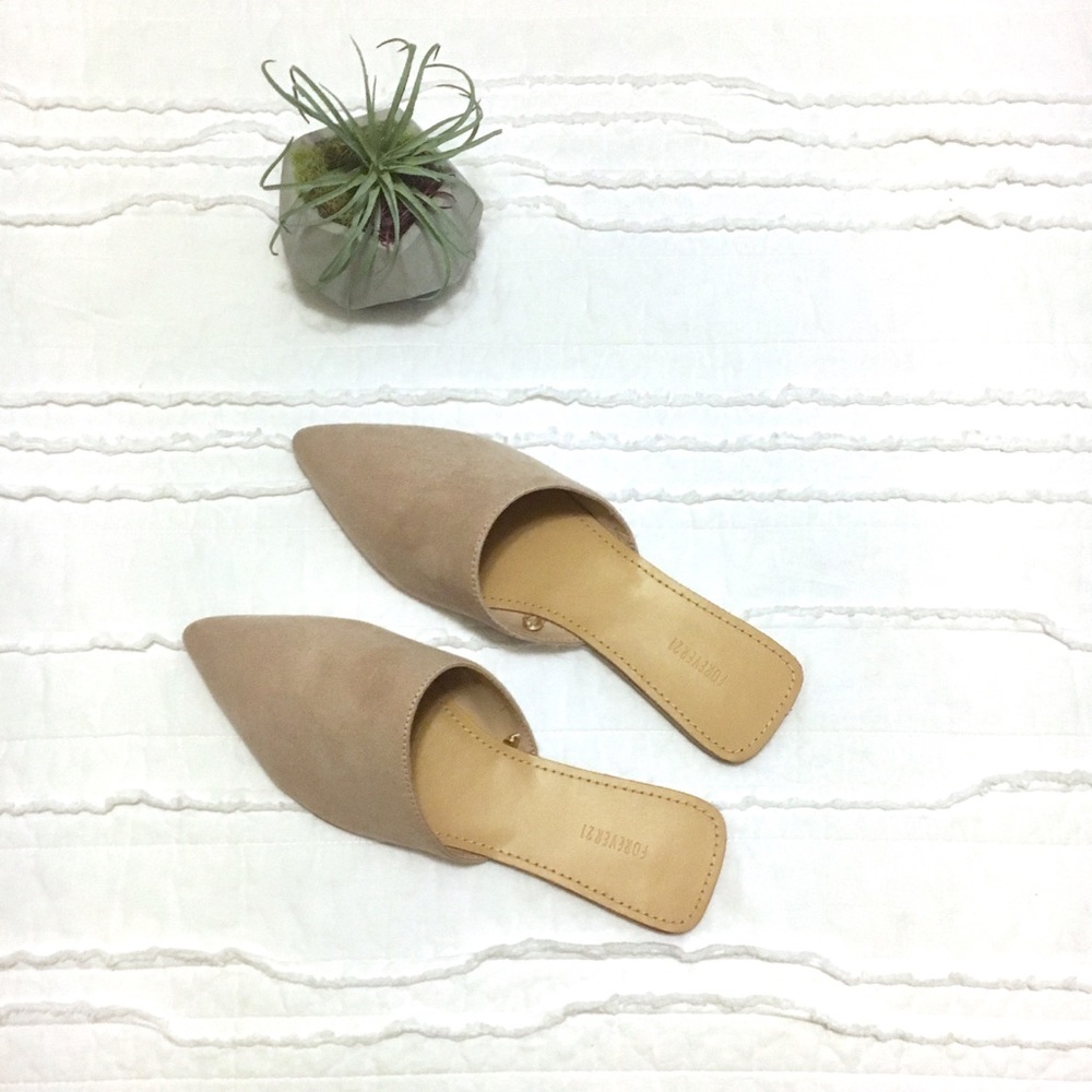 Taupe Suede Pointed Toe Mule Flat Slides